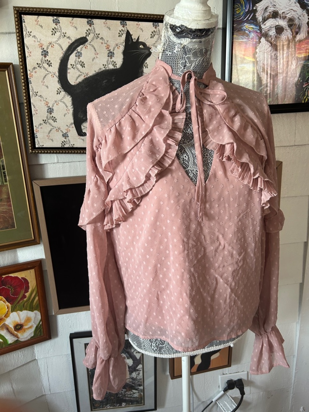 Women’s Ruffled Tie-Neck Blouse - Dusty Rose